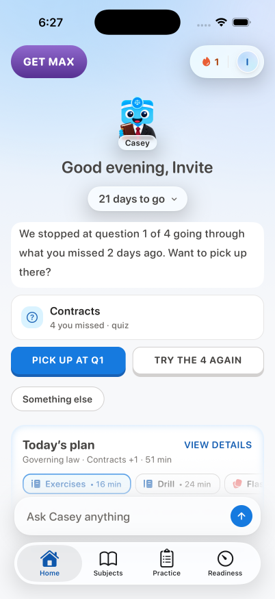 Bar Exam, Home again after the tap, on iPhone