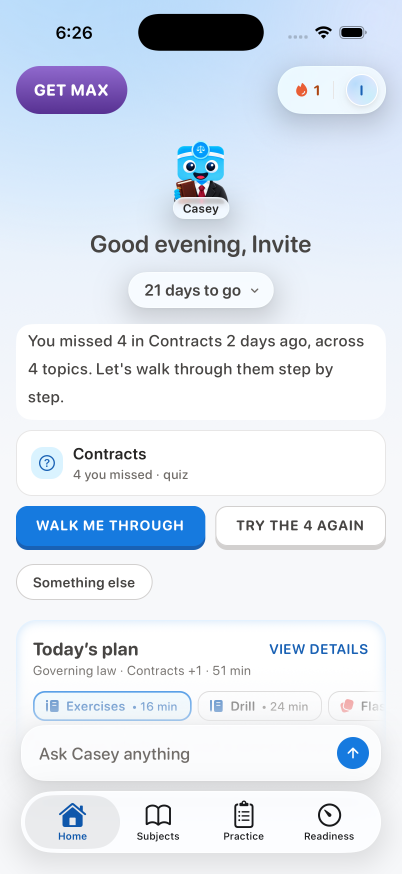 Bar Exam, Home, on iPhone
