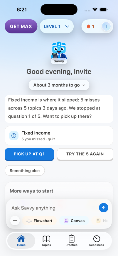 CFA, Home again after the tap, on iPhone