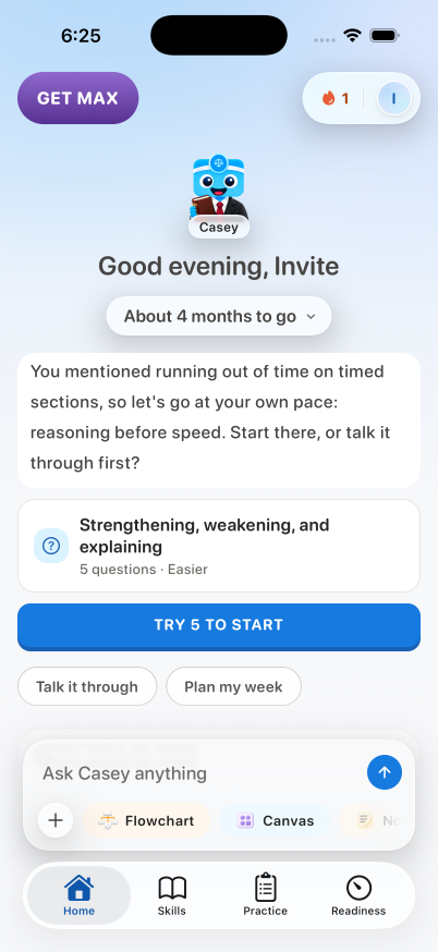 LSAT, Home again after the tap, on iPhone