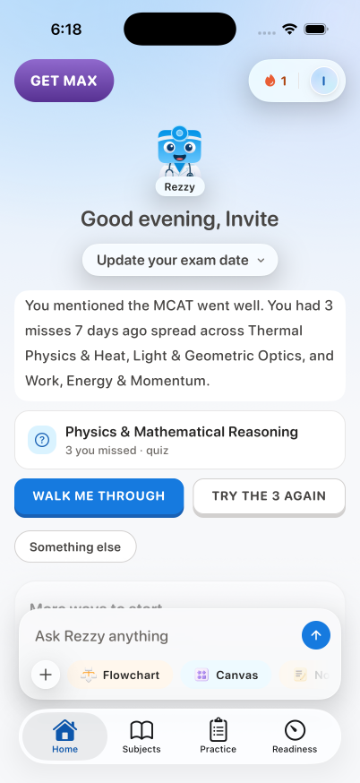 MCAT, Home again after the tap, on iPhone