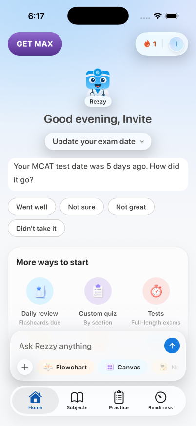 MCAT, Home, on iPhone