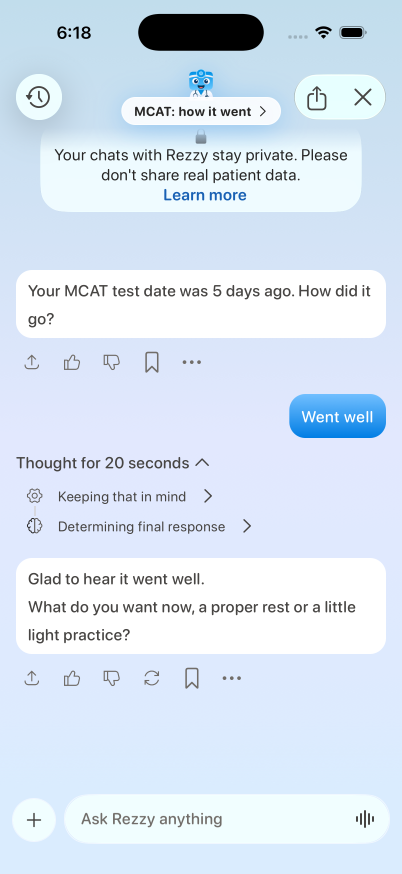 MCAT, after the first tap, on iPhone