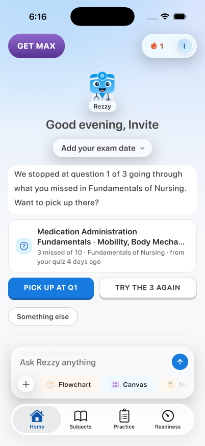 NCLEX-RN, Home again after the tap, on iPhone