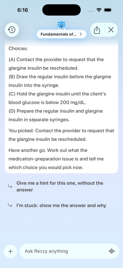 NCLEX-RN, after the first tap, on iPhone