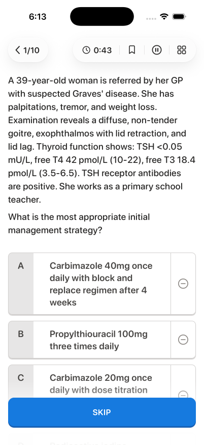 UK Medical PG (UKMLA), after the first tap, on iPhone