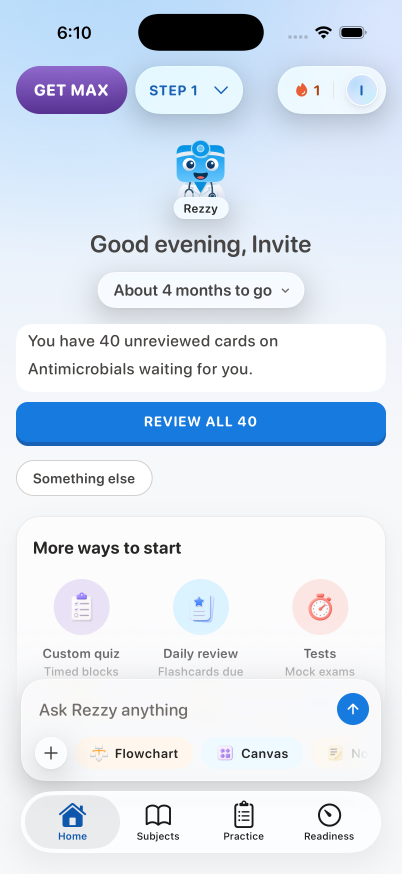 US Medical PG (USMLE), Home, on iPhone