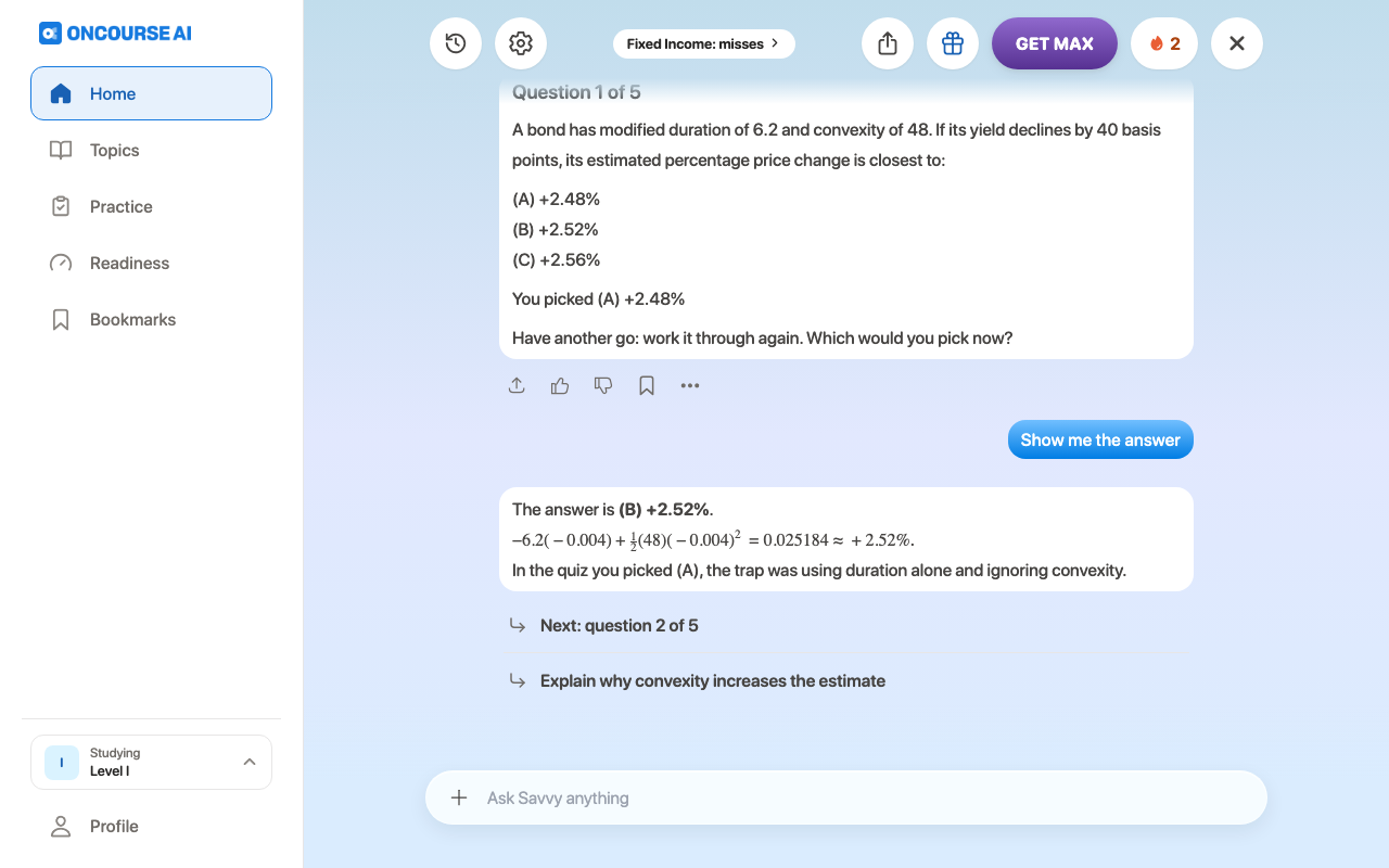 CFA, walkthrough after one answer, on Web