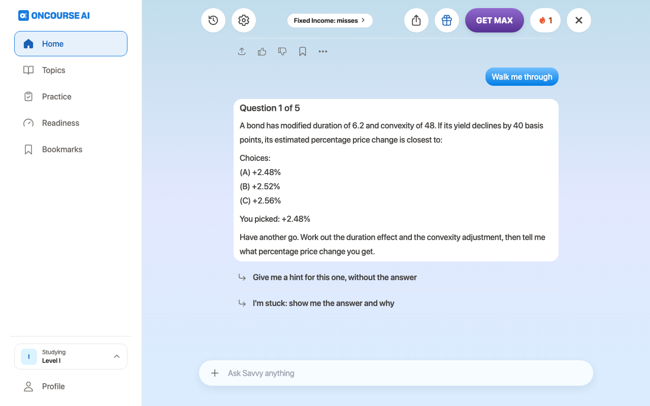 CFA, after the first tap, on Web