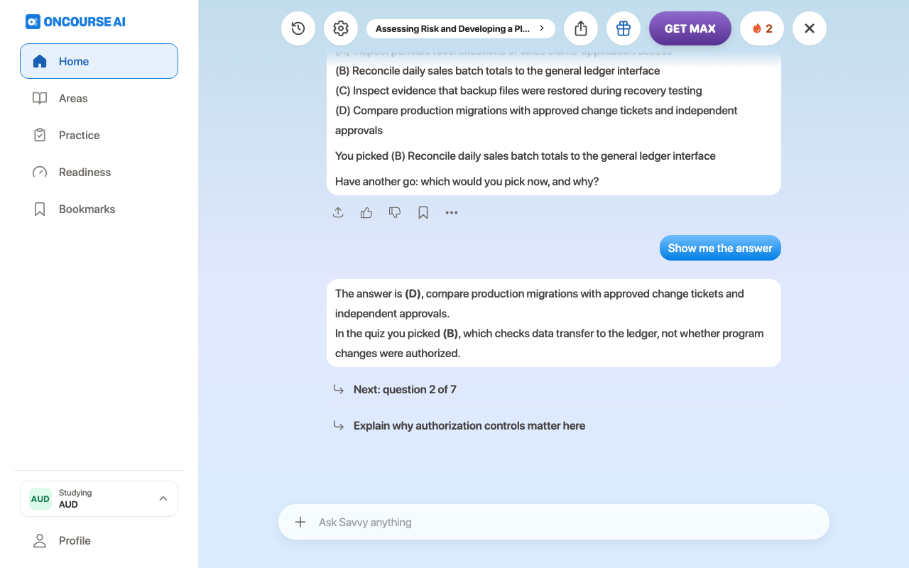 CPA, walkthrough after one answer, on Web