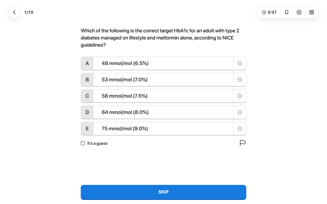 UK Medical PG (UKMLA), after the first tap, on Web